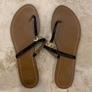 Tory Burch black patent leather sandals, Size 10